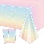 QUERICKY 2 Pack Pastel Rainbow Tablecloths, 51x87'' Plastic Disposable Rectangle Pastel Table Cover for Girls Rainbow Birthday Party Decorations Baby Shower Party Supplies