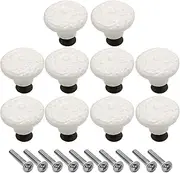 10Pcs Ceramic Door Handle Knobs Drawer Cabinet Cupboard Wardrobe Knobs Modern Furniture Hardware Decorated Knobs Single Hole Pulls with Mounting Screws,White