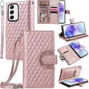 [Asuwish] Mobile Phone Case for Samsung Galaxy A55 5G Case with Strap Film Protective Film Card Slot Foldable Leather Wallet Stand A 55 55A A555G Mobile Phone Cases Protective Tempered Glass Screen