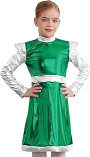 [Choomomo] Metallic Alien Dress for Girls Long Sleeve Sparkly Robot Dress Outer Space Cosplay Outfit