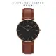 Daniel Wellington DW 手錶 Classic St Mawes 36mm棕色真皮皮革錶-黑錶盤-金框 DW00100545