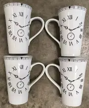 222 Fifth Time Will Tell Clock Tall Latte Coffee Cups / Tea Cups Set Of 4 New