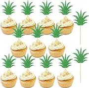 36 PCS Pineapple Cupcake Toppers, Donut Cake Toppers Green Glitter Pineapple Birthday Decorations, Pineapple Party Decorations, Cute Cupcake Picks for Summer Hawaiian Party Cake Decorations