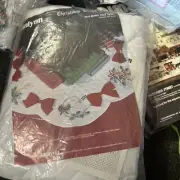 Vintage 1987 Jaylynn Christmas Cross Stitch "RED BOWS" Tree Skirt Kit 50-827 NOS