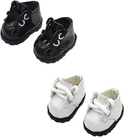 Mrltau 2 Pair Cute Doll Shoes For Labubu Have A Seat,For Labubu Clothes Pu Leather Mini Shoes,For 17 CM Labubu Doll Shoes (Black & White)