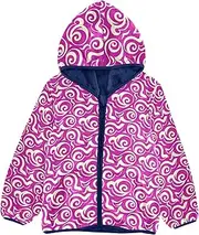 [GuoChe] Girls Sherpa Lined Geometric Spirals Circles Hot Pink Children Coats For Toddler Girls Navy Blue Baby Zip Up Fleece 3T