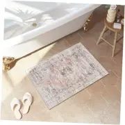 Boho Bathroom Rugs, Distressed Farmhouse Blush Pink Bath Mat, Comfy Velvet
