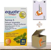 Equate Dual Action Senna-S Natural Vegetable Laxative + Stool Softener Tablets for Constipation, 30 Count (Pack of 1)