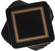 Pimpernel Classic Black Drink Coasters Set of 6 - Heat & Stain Resistant Square Coasters with Non-Slip Cork Backing for Hot and Cold Beverages - 4" Table Protectors for Home & Office