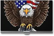 [LKHDS] Slim Aluminum Alloy Business Card Holder USA Flag Patriotic Eagle Pocket Business Card Case Portable Business Card Wallet Business Card Holders Handheld Card Box for Women Men, style, One size