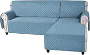 Smarcute L Shape Couch Cover for Sectional Sofa Chaise Lounge Sofa Cover Reversible Sofa Slipcover Non-Slip Water Resistant Furniture Protector for Dog (Medium, Smoke Blue)