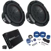 (2) Kicker 48CWR84 8" 600 Watt Car Audio Subwoofers+Mono Amplifier+Amp Kit