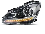 Headlight Assembly Compatible For Benz W204 C-Class C180 C250 C350 C63 AMG 2011-2014 LED Signal DRL Projector Headlights(For halogen car,Bicolor)