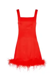 Kitri Edina Feather-trimmed Satin Mini Dress - Red - 6 (UK 6 / XS) 6 (UK 6 / XS)