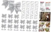 23pcs 5.5'' Mini Christmas Bow Decorations and 4 Rolls Sheer Glitter Ribbon,