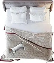 VICTORIA ORTON 100% Waterproof Blanket for Bed - Large, Soft Pet Throw for Couches & Sofas (Ecru White, Quill Gray, Red Trim, King (108"x 90"))