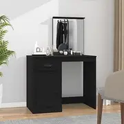 Dressing Table with Mirror Black 90x50x132.5 cm, Engineered Wood Vanity Desk for Makeup with Ample Storage, Sleek Design for Bedroom, Girls' Makeup Table with Drawers and Elegant Style