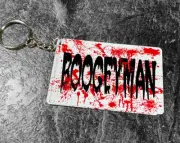 Personalized Blood Spatter Boogeyman Keychain Aluminum 2" x 3” Key Chain