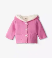 Hatley Baby Pink Sherpa Lined Hooded Jacket Sweater Knit Buttons 18-24 Months