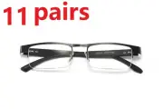 11 Pairs Mens Rectangular Metal Half Frame Reading Glasses Spring Hinge Readers