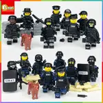 16 個警察飛虎黑色特警積木公仔套裝公仔裝備玩具