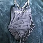 Nautica Cross-Back One Piece Swimsuit XL Deep Sea Blue/White