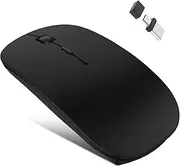 Bluetooth Wireless Mouse for MacBook Pro MacBook Air Mac iMac iPad Pad Pro Tablet Computer PC Laptop, Rechargeable Silent Slim Mouse (Bluetooth 5.2/3.0&USB-A&USB-C) with Jiggler Mode (Black)