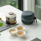 Portable Teapot and Tea Cup Set Ceramics Chinese Tea Set Camping