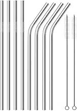 10PCS Stainless Steel Straws Bent Long Reusable Washable Metal Drinking Straw, Includes 4 Straight & 4 Bent Straws with 2 Cleaning Brushes