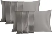 THXSILK 2 Pack 100% Natural Mulberry Silk Pillowcase for Hair and Skin, 22 Momme Pillowcases with Hidden Zipper, Soft Breathable Smooth Both Sided Silk Pillow Cover(Standard 20“x26, Grey)