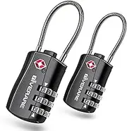 GIVERARE 2 PCS TSA Approved Luggage Locks, Combination Travel Cable Lock, Re-settable 3-Digit Padlocks with Alloy Body, Keyless Travel Sentry Accepted Padlock for Gym Locker, Golf Bag Case-Black