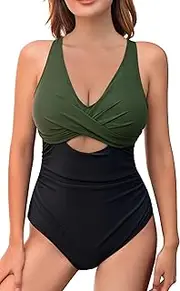 [COCOPEAR] V Neck Sexy Cutout One Piece Bathing Suit for Women High Waist Swimsuit Women Tummy Control Slimming Swimsuits