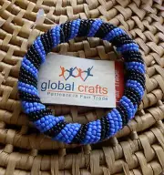 African Jewelry Maasai Masai Beaded Bracelet Bangle Kenya Fair Trade Peri/Blk SM