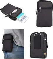 DFV mobile - Universal Multi-Functional Vertical Stripes Pouch Bag Case Zipper Closing Carabiner Compatible with Samsung Galaxy CORE Plus, SM-G350 - Black (17 x 10.5 cm)