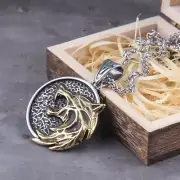 Native American Wolf Stainless Steel Necklace with Box, silver and gold color