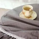 1x Round Tea Table Cloth Party Plaid Check Dust Cover Lace Parlor Modern Decor
