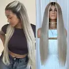 Ombre Highlight Ash Blonde 13x4 Lace Frontal Wigs Human Hair Platinum Blonde Wig