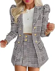 [Generic] Casual Two Piece Sets for Women Floral Open Front Blazers Business Casual Skirts Matching Short Set Bussiness Outfits Chic New