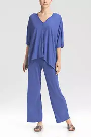 NEW NATORI $130 BLUE MARINE SHANGRI-LA JERSEY TUNIC PJ PAJAMA 2PC SET SZ XS
