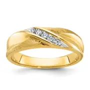 14k Yellow Gold Men's Polished and Satin 1/10 carat Diamond Complete Ring