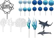 Folpus 22Pcs Birthday Cake Decorations Shark Cake Toppers Gift Figures Ornaments Dolphin Figurines for Valentines Day Birthday Party