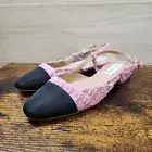 Steve Madden Belinda Slingback Flats Womens 6.5 Pink Tweed Black Cap Toe Mules