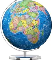Waldauge Illuminated World Globe with Stand, 13" Earth Globes with Stable Heavy Metal Base for Kids Classroom Learning, LED Constellation Globe Night Light with HD Printed Map