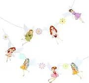 HOMOCONO Flower Fairy Pulls Flag Baby's 1st Birthday Banner Pink Fairy Decorations