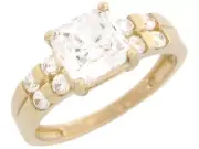 10k or 14k Yellow Gold 2 Row Octagon Cut CZ Engagement Ring and Round Accents