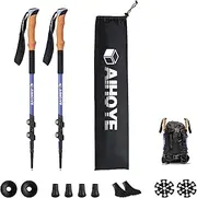 Aihoye Trekking Hiking Poles - 2 Pack Adjustable Hiking Walking Sticks Collapsible Lightweight - Strong Lightweight Aluminum, Quick Flip-Lock Hiking Sticks and Comfortable Cork Grips