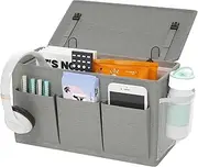 Edudif Dual-purpose Bedside Caddy Bedside Organizer, Bed Caddy with 6 Pockets, Versatile Bedside Storage Solution Magazine Remotes holder, ideal for Home, Dorm, Hospital, Crib Bed (Grey)