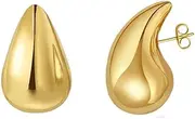[Savlano] 925 Sterling Silver 14MM Chunky Teardrop Stud Earrings - 18K Gold Plated Small Waterdrop Dupes for Women Comes with Gift Box - Made in Italy