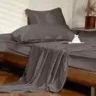 4Pcs Silk Bed Sheets Set, 25 Momme Mulberry Silk, King Size, Charcoal