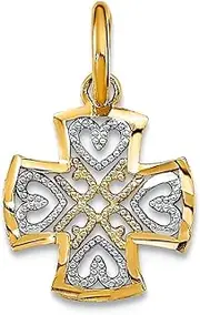 [JewelryWeb] 10mm Mini Maltese Religious Faith Cross With O ring W White Love Hearts and Sparkle Cut Edge Band Style-Ring for Women